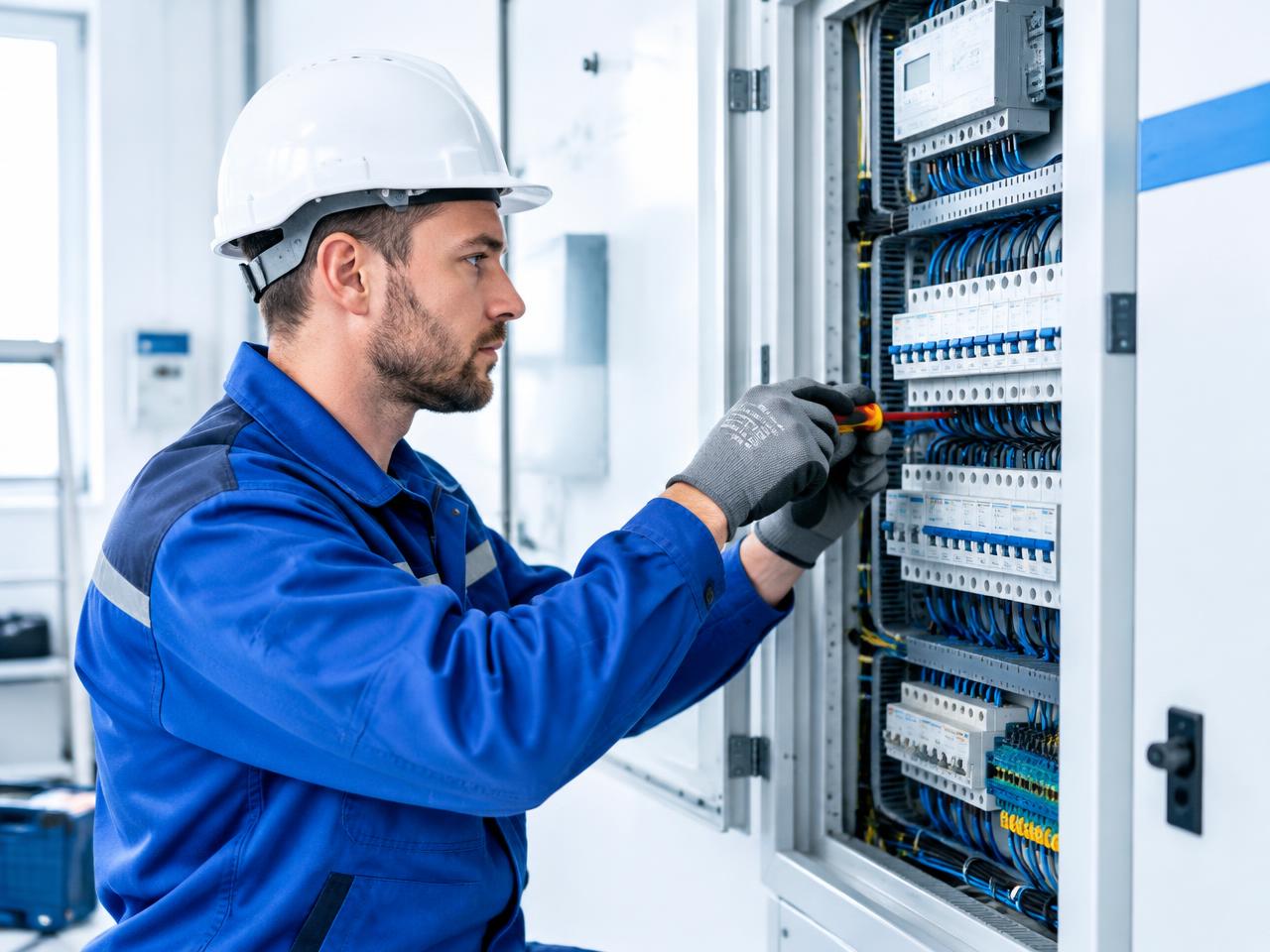 Eletricista da Titan trabalhando em quadro elétrico